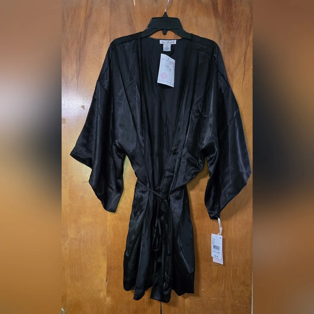 Nwt Linea Donatella 3pc  Black Satin Fringe Sleep PJ Set